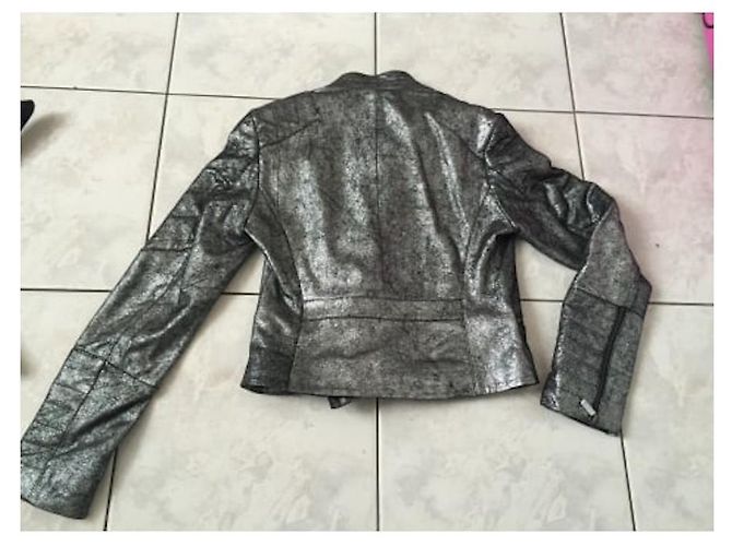 Karl Lagerfeld Lederjacke aus Ziegenleder Grau Silber - Ansicht 3