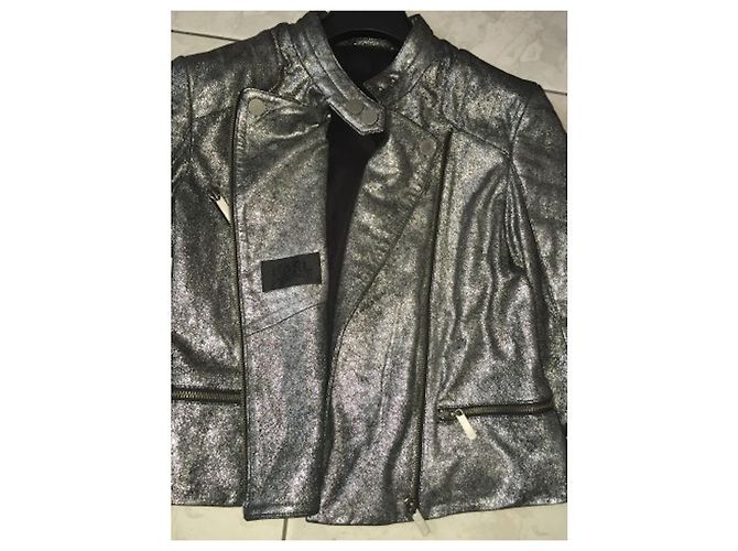 Karl Lagerfeld Lederjacke aus Ziegenleder Grau Silber - Ansicht 5