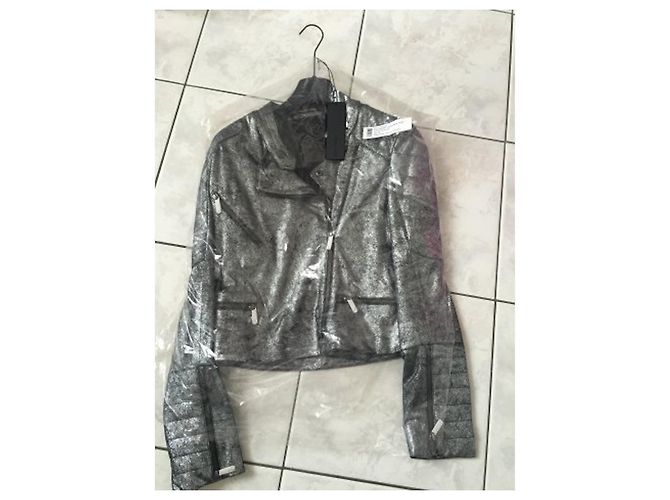 Karl Lagerfeld Lederjacke aus Ziegenleder Grau Silber - Ansicht 7