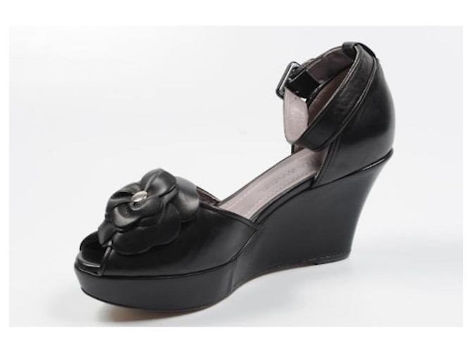 Sandali con zeppa Sonia Rykiel in pelle neri con fiore Nero - vista 2