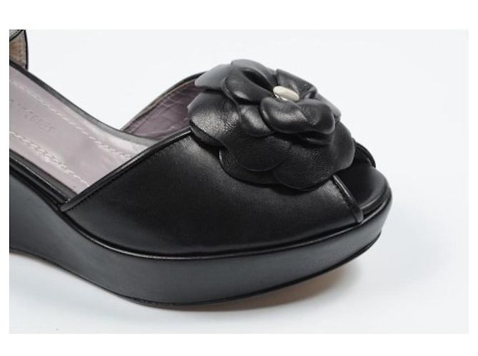 Sandali con zeppa Sonia Rykiel in pelle neri con fiore Nero - vista 5