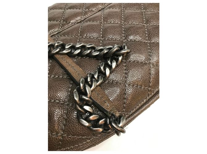 Chanel Borsa jumbo con patta in caviale Marrone Taupe Grigio antracite - vista 20