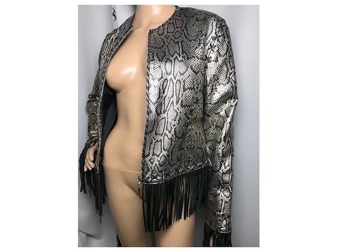 Autre Marque FOX LEATHER BRAND Fransen Lederjacke aus Schlangleder Schwarz Silber - Ansicht 10