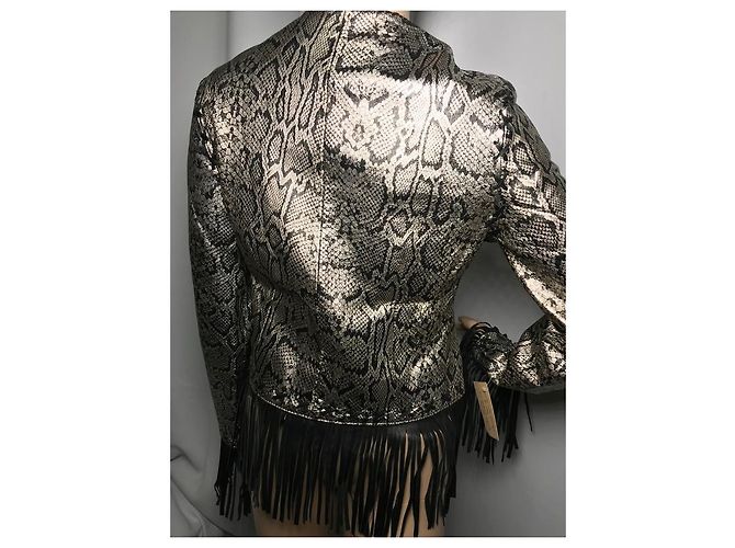 Autre Marque FOX LEATHER BRAND Fransen Lederjacke aus Schlangleder Schwarz Silber - Ansicht 11