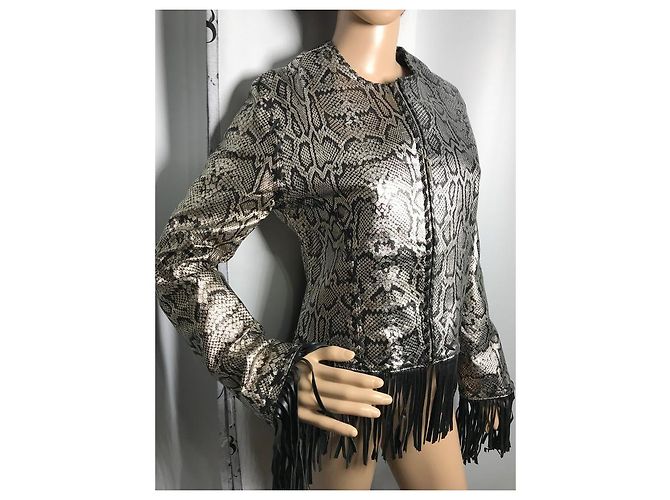 Autre Marque FOX LEATHER BRAND Fransen Lederjacke aus Schlangleder Schwarz Silber - Ansicht 8