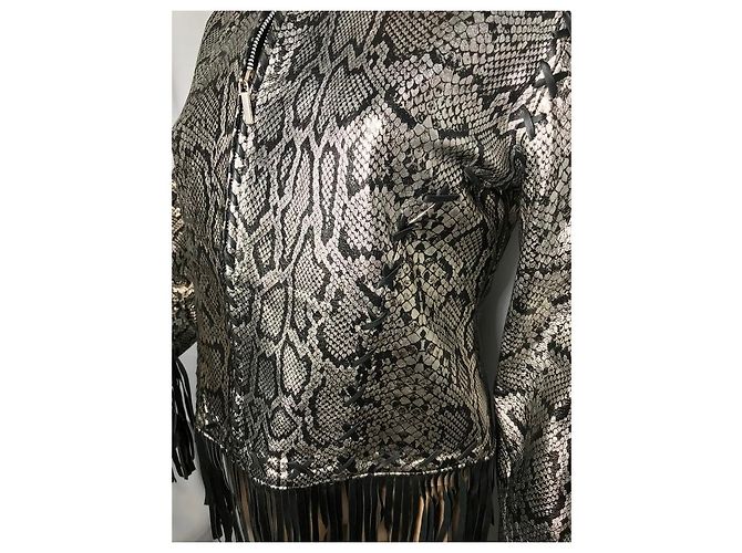 Autre Marque FOX LEATHER BRAND Fransen Lederjacke aus Schlangleder Schwarz Silber - Ansicht 9