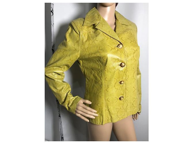 Autre Marque Giacca corta FOX LEATHER BRAND in pelle di serpente gialla Giallo - vista 10