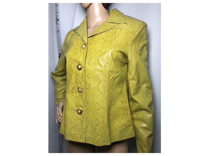 Autre Marque Giacca corta FOX LEATHER BRAND in pelle di serpente gialla Giallo - vista 11