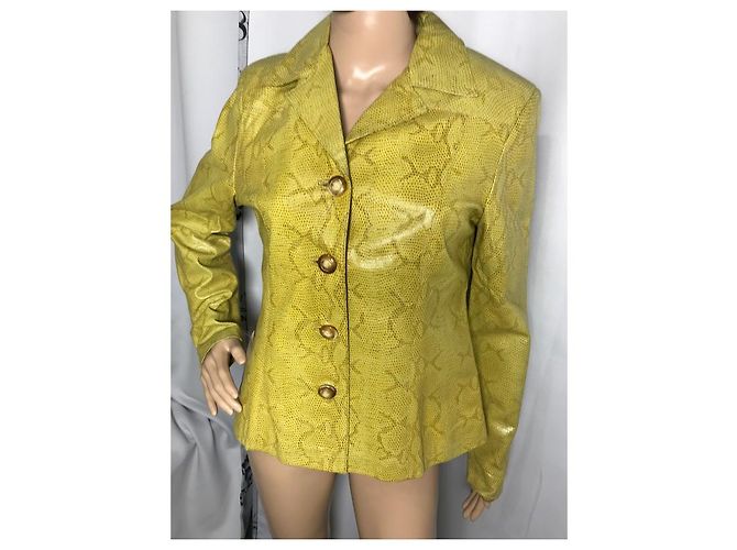 Autre Marque Giacca corta FOX LEATHER BRAND in pelle di serpente gialla Giallo - vista 12