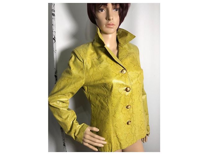 Autre Marque Giacca corta FOX LEATHER BRAND in pelle di serpente gialla Giallo - vista 8