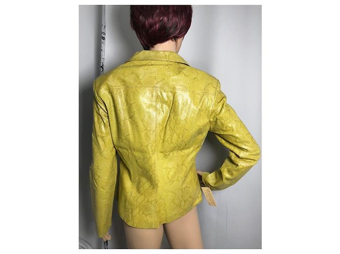 Autre Marque Giacca corta FOX LEATHER BRAND in pelle di serpente gialla Giallo - vista 9