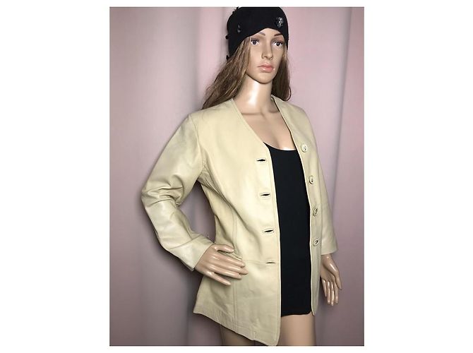 Autre Marque Giacca di pelle color talpa 4 pulsanti Beige Grigio - vista 10