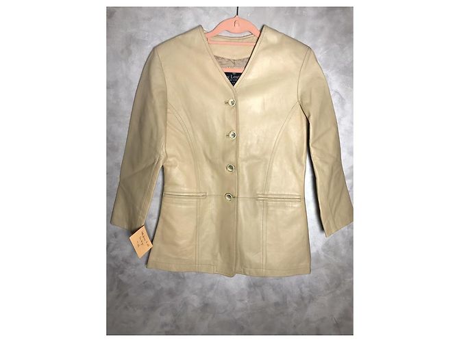 Autre Marque Giacca di pelle color talpa 4 pulsanti Beige Grigio - vista 7