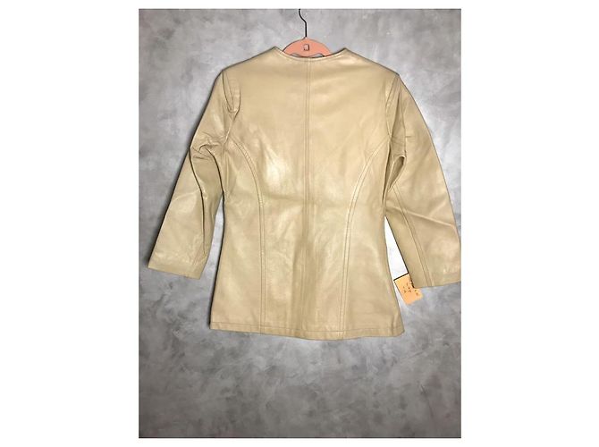 Autre Marque Giacca di pelle color talpa 4 pulsanti Beige Grigio - vista 9