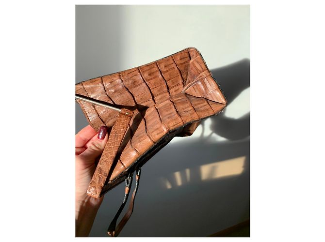 Autre Marque Borsa in pelle di coccodrillo marrone - vista 7