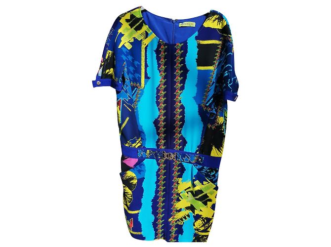 Versace Jeans Kleid Gelb und Dunkelblau Polyester - Ansicht 2