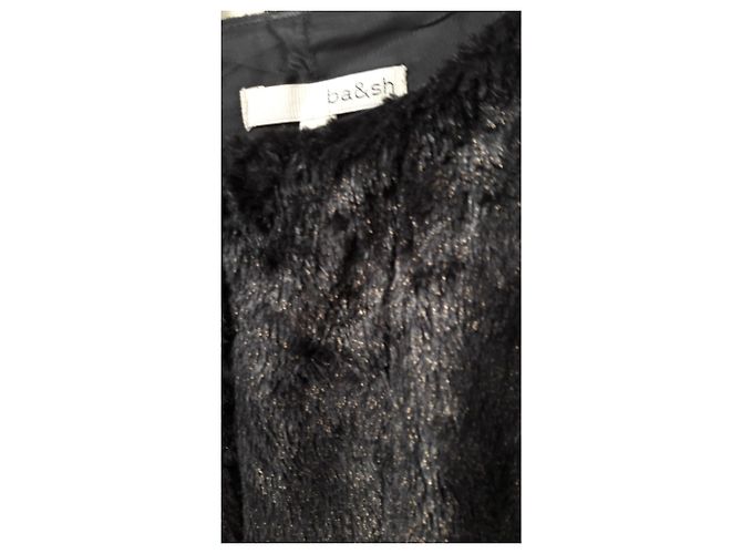 Casaco Ba&Sh em pele sintética preta com glitter dourado Preto - vista 3