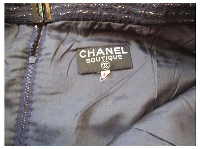 Saia envelope Chanel azul marinho de lã e lurex 42 - vista 2