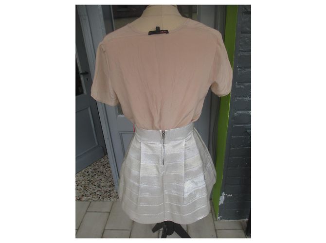 Camicetta Maje in seta beige con strisce corallo - vista 10