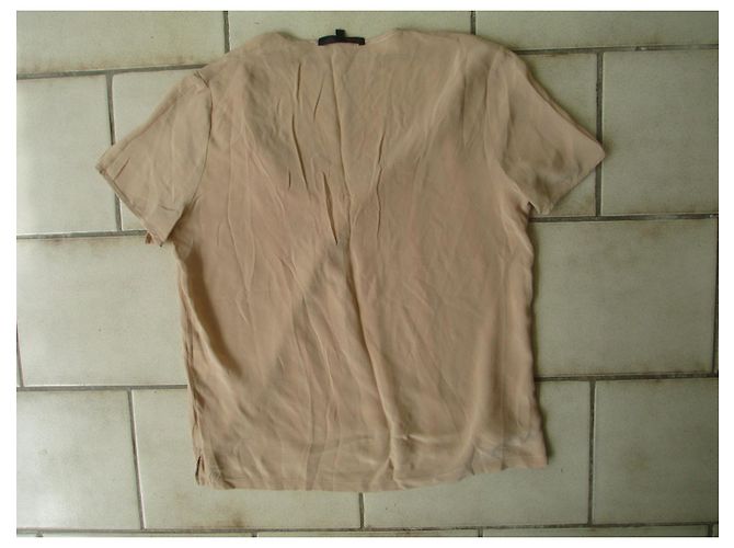 Camicetta Maje in seta beige con strisce corallo - vista 2