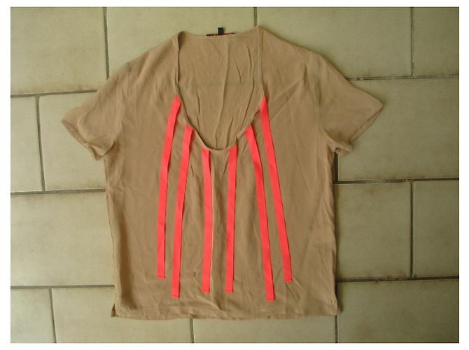 Camicetta Maje in seta beige con strisce corallo - vista 3