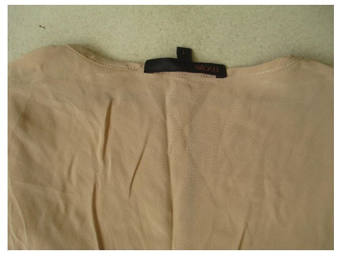 Camicetta Maje in seta beige con strisce corallo - vista 4