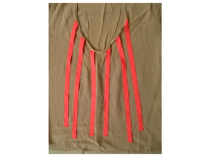 Camicetta Maje in seta beige con strisce corallo - vista 5