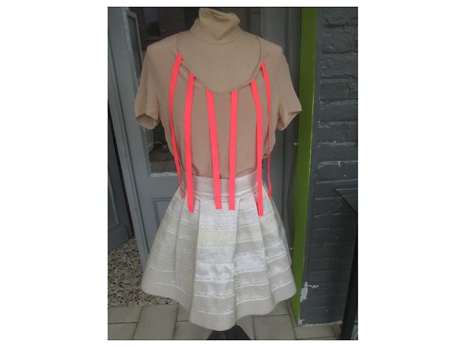 Camicetta Maje in seta beige con strisce corallo - vista 6