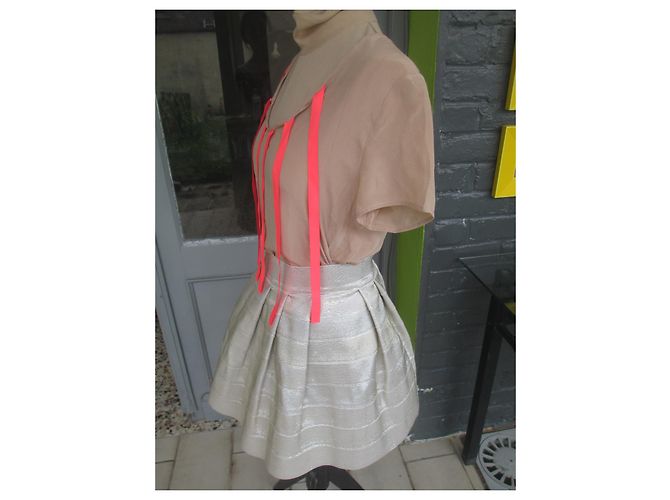 Camicetta Maje in seta beige con strisce corallo - vista 9