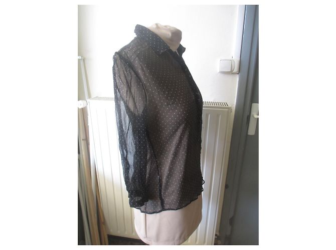 Camicetta Massimo Dutti in seta nera con maniche a pois trasparenti Nero D'oro - vista 2
