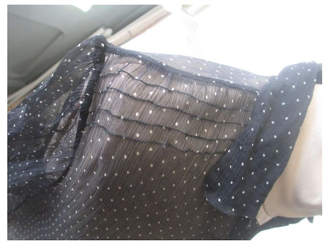 Camicetta Massimo Dutti in seta nera con maniche a pois trasparenti Nero D'oro - vista 6