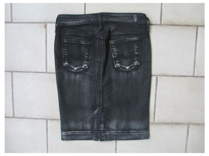 Falda recta de mezclilla negra 7 For All Mankind Negro Gris - vista 2