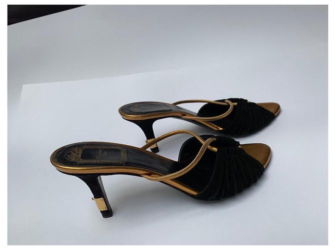 Christian Dior Sabot tacco a stiletto Dior nero e oro D'oro - vista 5
