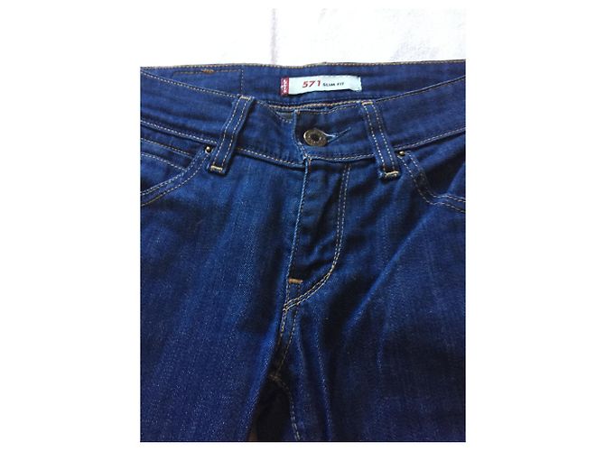 Levi's 571 Jeans Slim Blu Scuro Cotone Elastan Taglia 28 - vista 3
