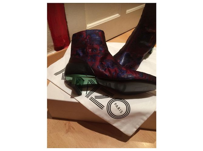 Botines Kenzo de cuero burdeos con bordado azul 39 Multicolor - vista 3