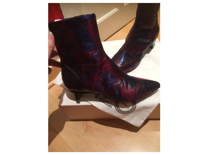 Botines Kenzo de cuero burdeos con bordado azul 39 Multicolor - vista 4