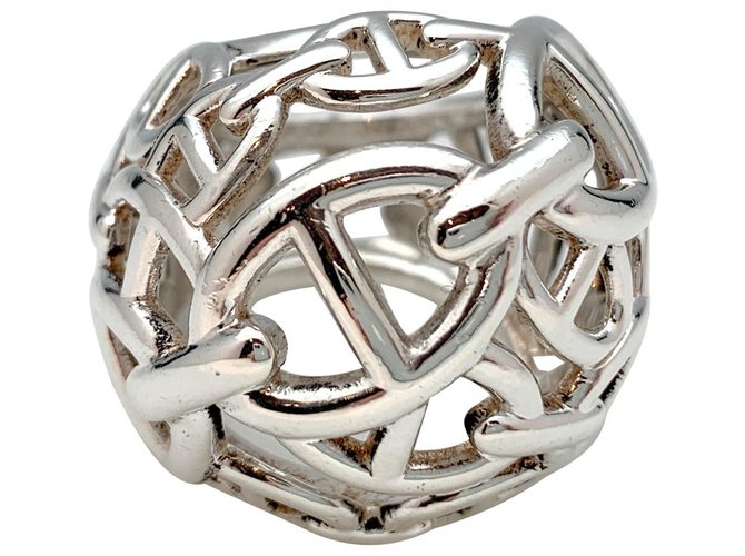 Bague boule Hermès, "Chaîne d'ancre enchaînée", argent. ref.166344