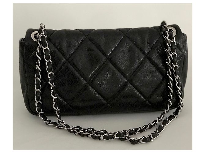 Timeless Chanel Borsa media classica con patta e caviale con scatola, busta da viaggio Nero - vista 7