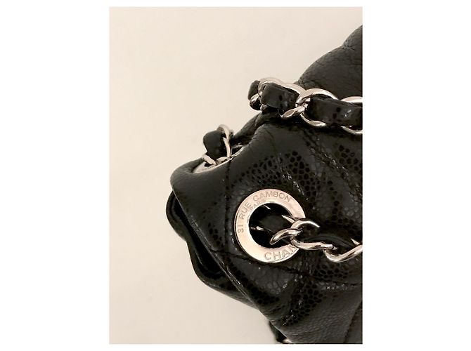 Timeless Chanel Borsa media classica con patta e caviale con scatola, busta da viaggio Nero - vista 8