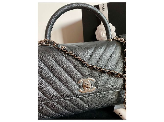 Chanel Coco Handle Caviar Chevron SHW Gris antracita - vista 2