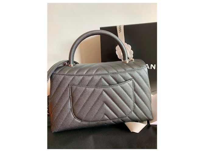 Chanel Coco Handle Caviar Chevron SHW Gris antracita - vista 3