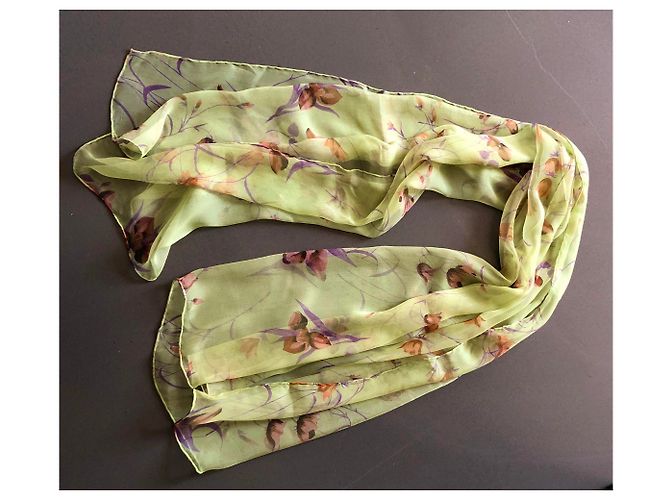 Autre Marque Nuova stola di sciarpa in chiffon di seta stampata Porpora Marrone chiaro Verde chiaro - vista 2