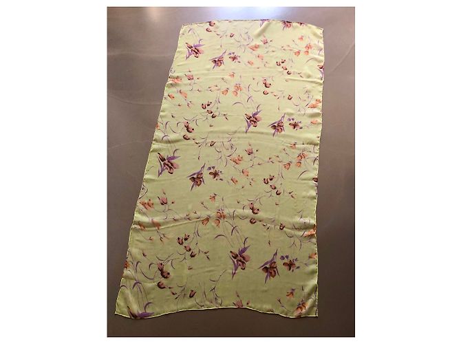 Autre Marque Nuova stola di sciarpa in chiffon di seta stampata Porpora Marrone chiaro Verde chiaro - vista 5