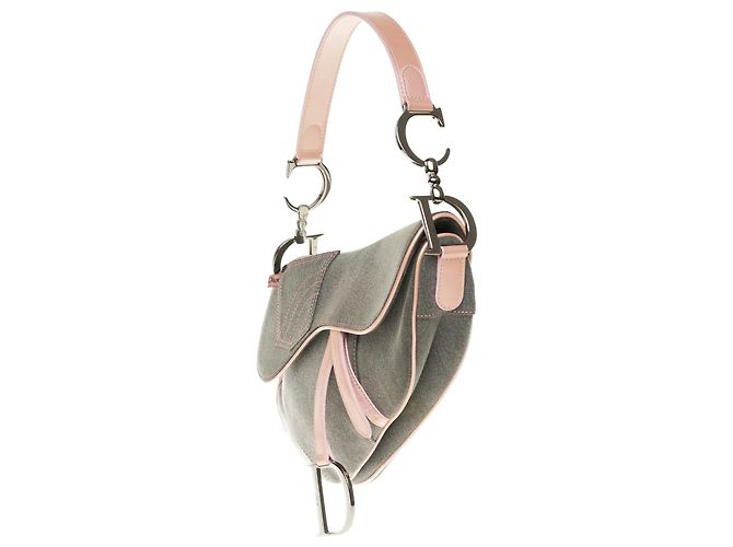 Christian Dior Bolsa Dior Saddle em denim azul e couro rosa em muito bom estado! - vista 3