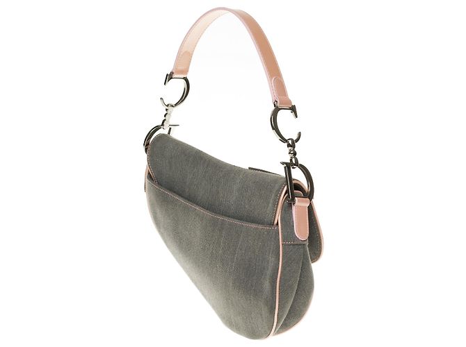 Christian Dior Bolsa Dior Saddle em denim azul e couro rosa em muito bom estado! - vista 4