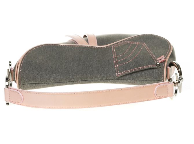 Christian Dior Bolsa Dior Saddle em denim azul e couro rosa em muito bom estado! - vista 8