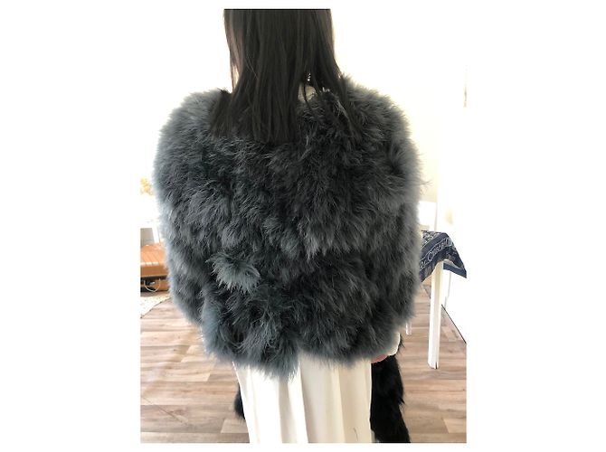 Sonia Rykiel Federjacke mit Gürtel Hellblau - Ansicht 3