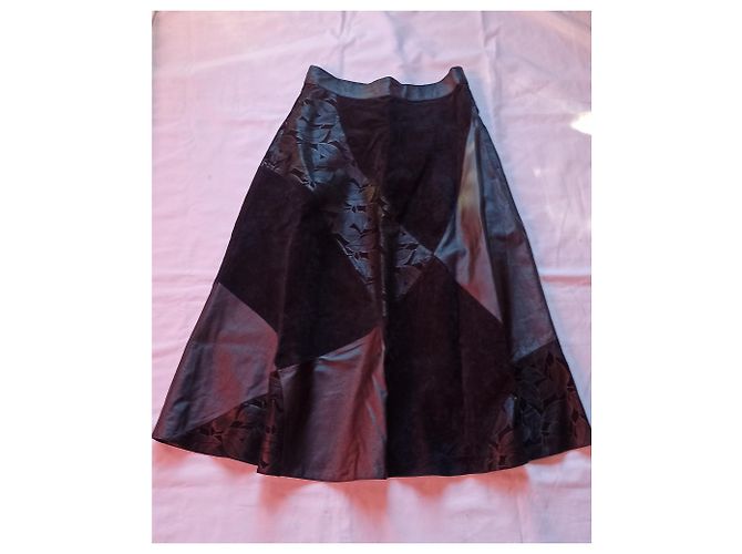Autre Marque Gonna Patchwork in Pelle e Camoscio Nero - vista 2