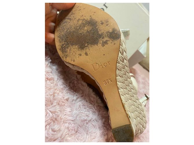 Mule con zecca Christian Dior in pelle color eggshell 38.5 Bianco sporco - vista 5