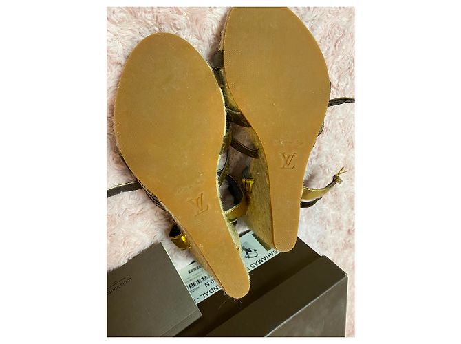 Mule con zeppa Louis Vuitton blu scuro in tessuto 37.5 - vista 4
